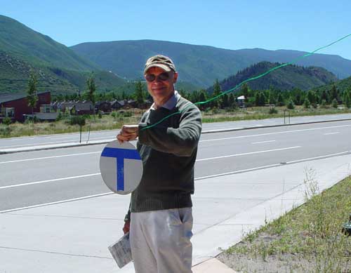 Ueli flagging the Aspen bus to ride to town