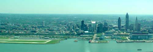 Cleveland  skyline with Burke Lakefront Airport (KBKL)