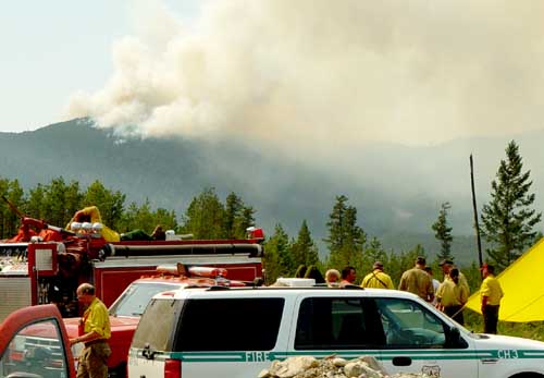 Firefighters watching fire helplessly in the remote areas of the Glacier NP, NE of Kalispell