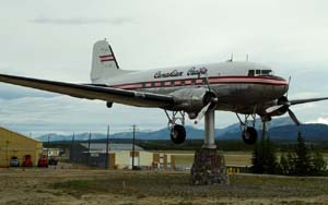 Old DC3 serving as weather-vane at Whitehorse airport